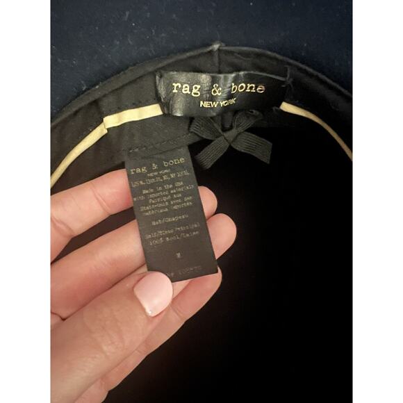 Rag Bone Hat Navy Blue Wool hat leather Small Fedora - Picture 4 of 4